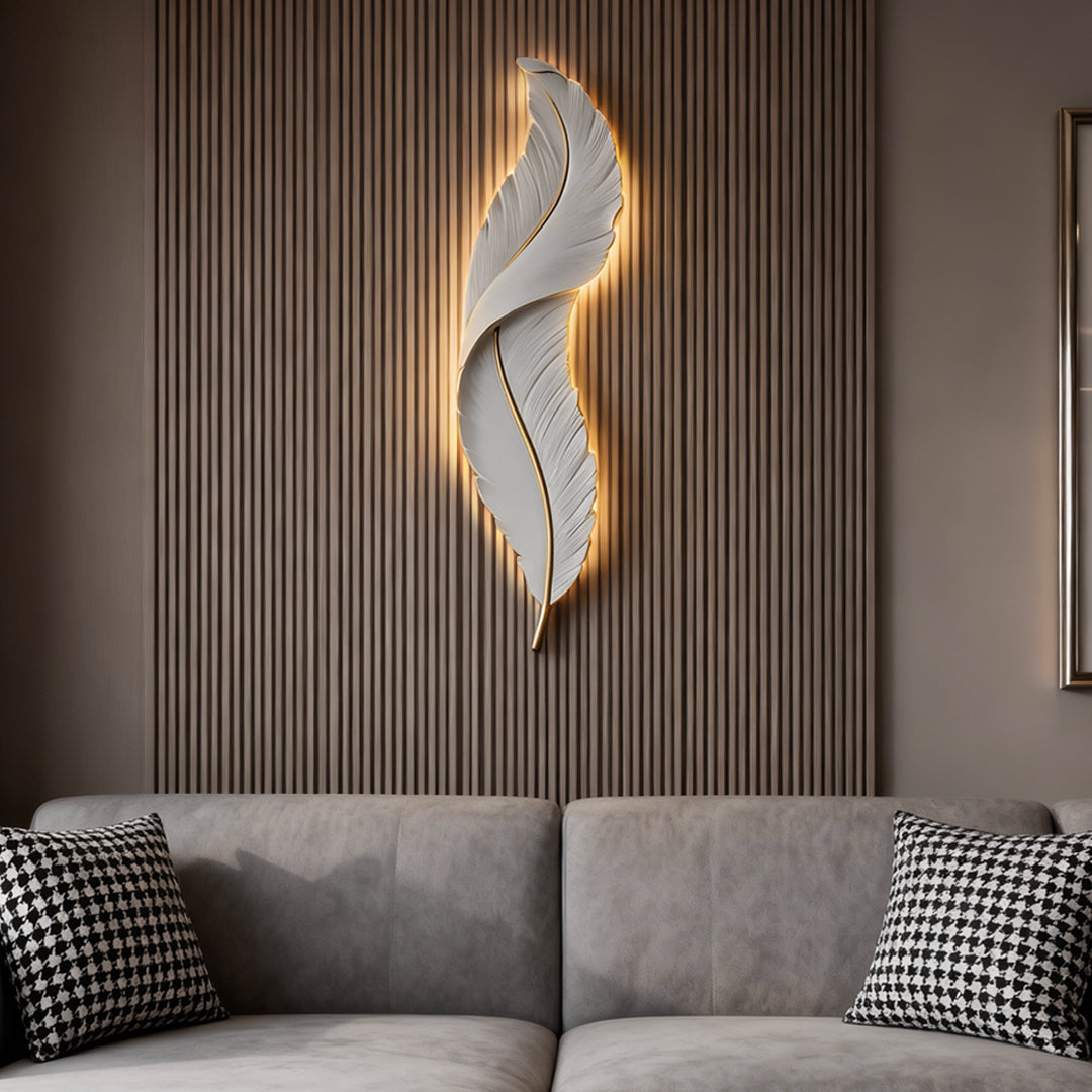 Feather White Resin LED Wall Light in a styled room