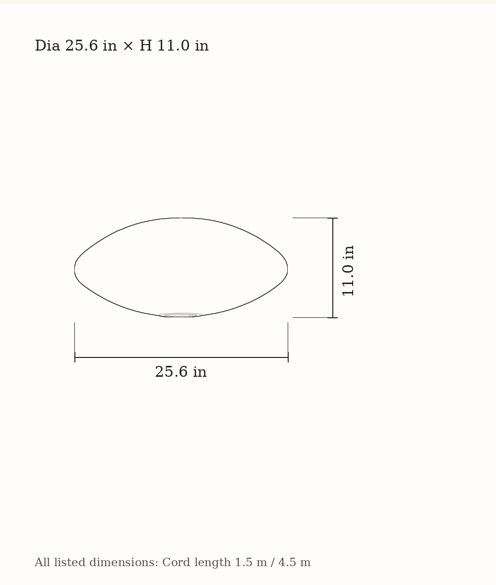 Scale drawing of Cloudmere Minimalist White Bubble Hanging Pendant Light with its listed dimensions.