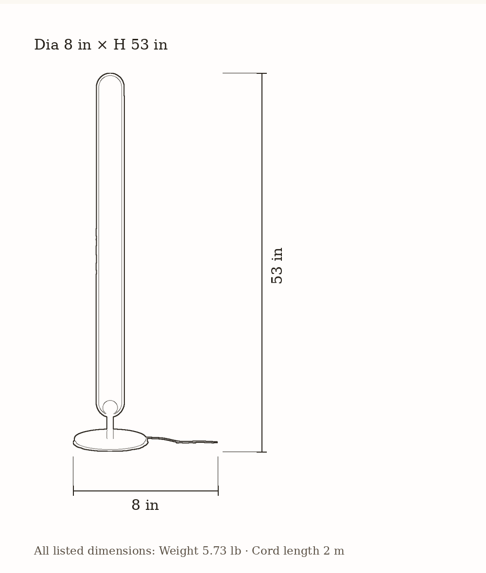 Scale drawing of Haloform Modern Minimalist LED Standing Oval Floor Lamp with its listed dimensions.