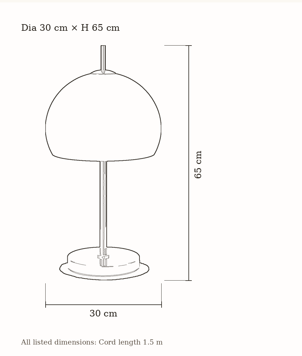 Scale drawing of Aurelia Bauhaus Mushroom Retro Glass Table Lamp with its listed dimensions.