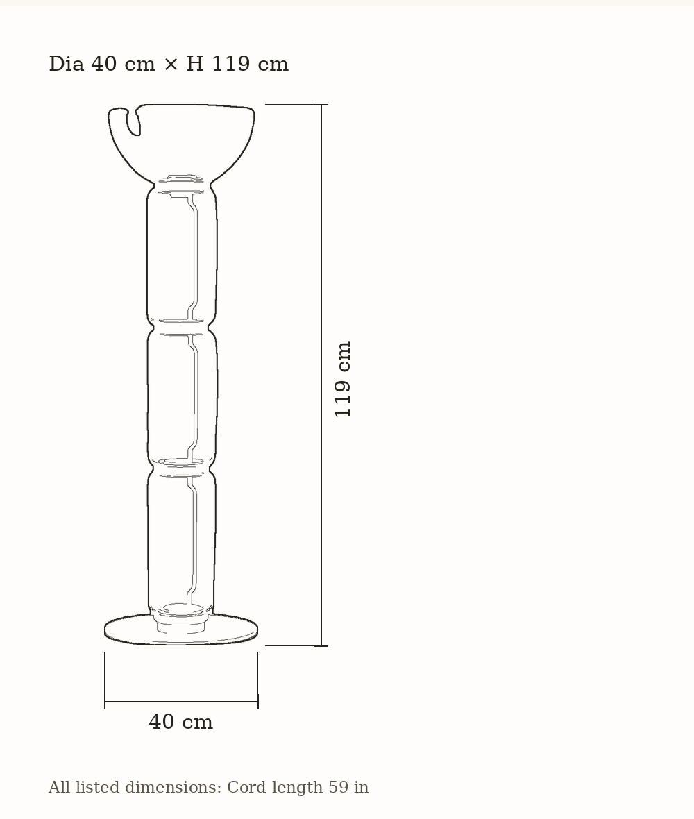 Scale drawing of Clarion Bamboo Glass Floor Lamp with its listed dimensions.