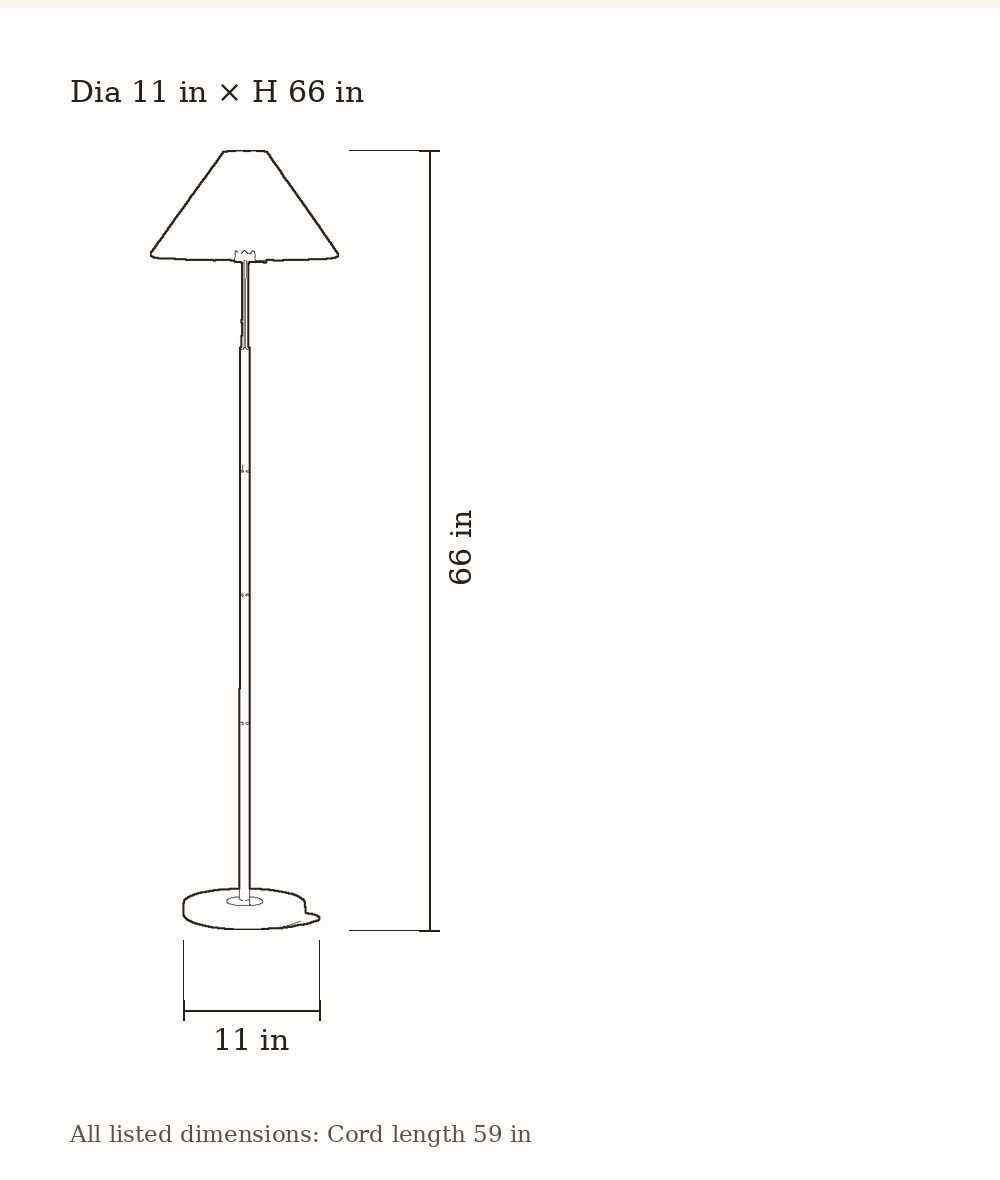 Scale drawing of Maribel Vintage Pleated Floor Lamp with its listed dimensions.