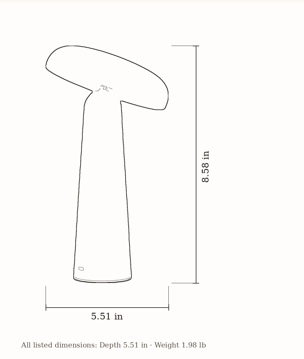 Scale drawing of Nori Mushroom USB Rechargeable Table Lamp with its listed dimensions.