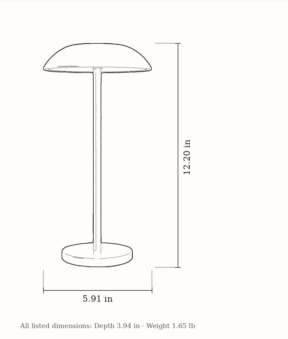 Scale drawing of Sable Contemporary Minimal Rechargeable LED Table Lamp with its listed dimensions.