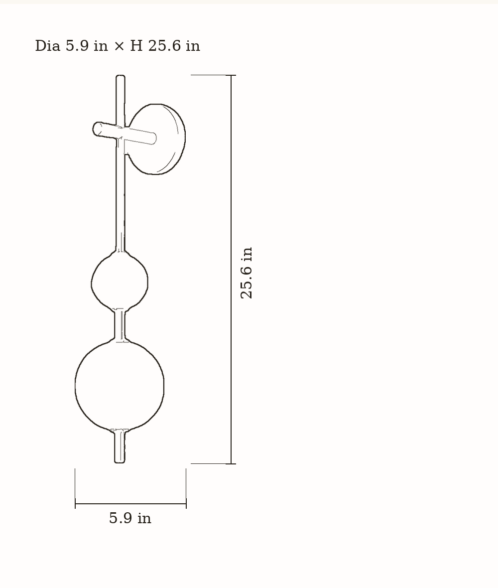 Scale drawing of Solenne Vertical Globe Wall Light with its listed dimensions.