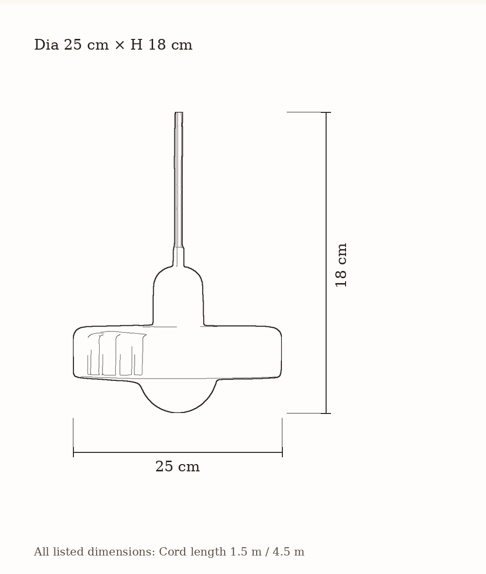 Scale drawing of Liora Bauhaus Stained Glass Pendant Light with its listed dimensions.